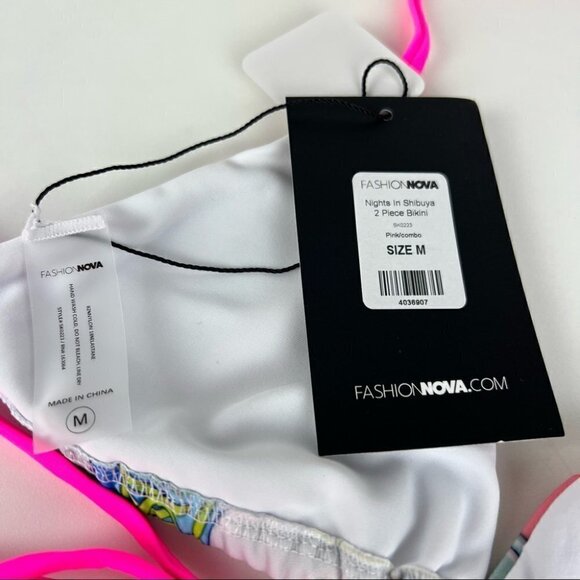 NWT - Fashion Nova,Nights in Shibuya 2 pc Bikini. Size: M.Color:Pink/Multicolour - Picture 3 of 11